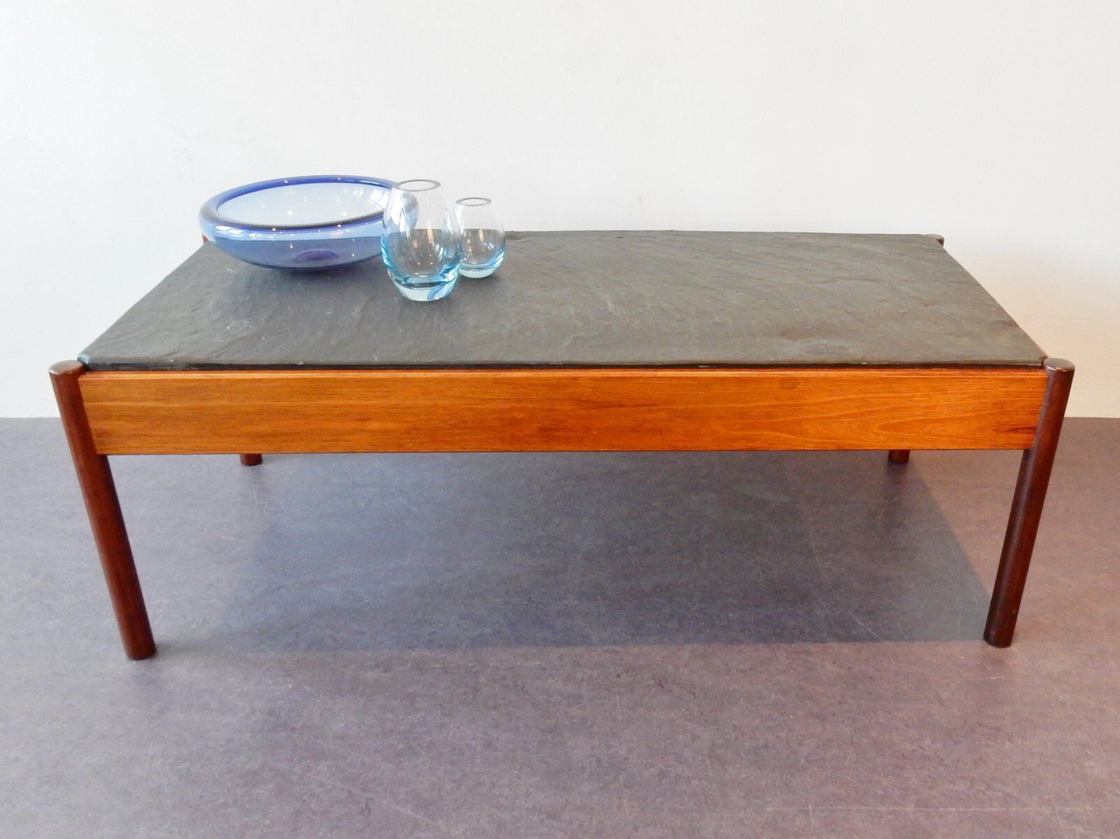 Vintage coffee table with stone tray
