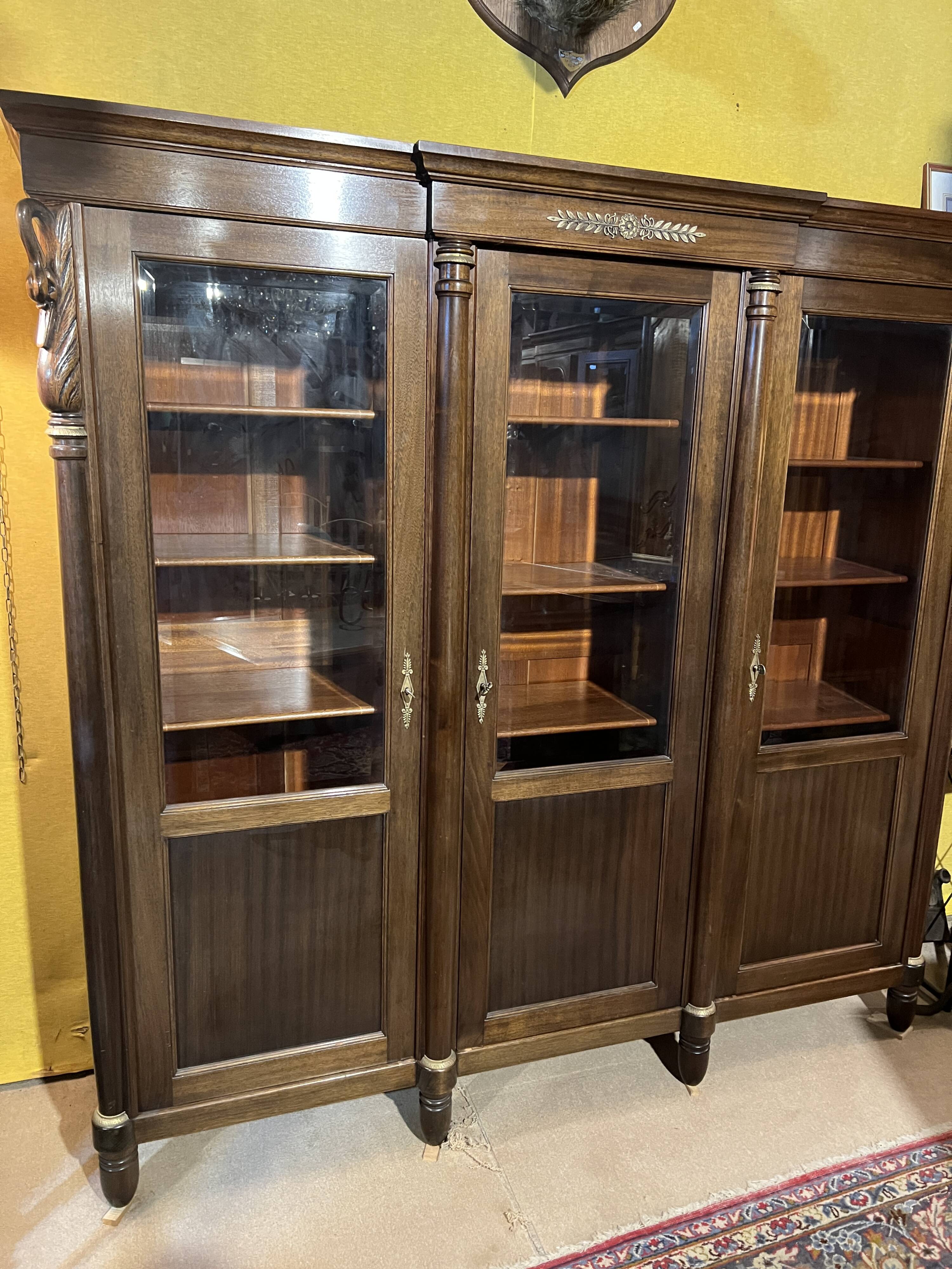 Empire Style Swan Neck Mahogany Bookcase with 4 Doors