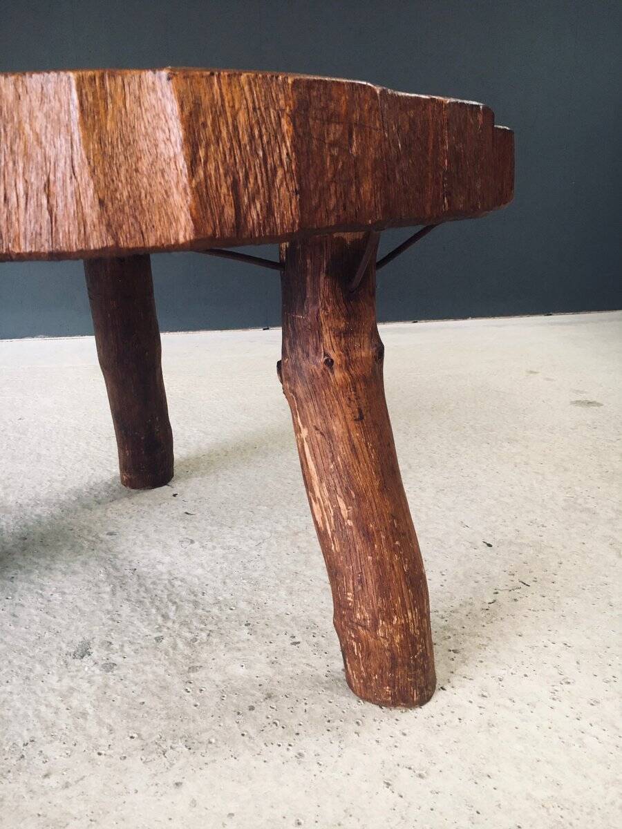 Handcrafted Teak Tree Trunk Tripod Coffee Table, 1960s
