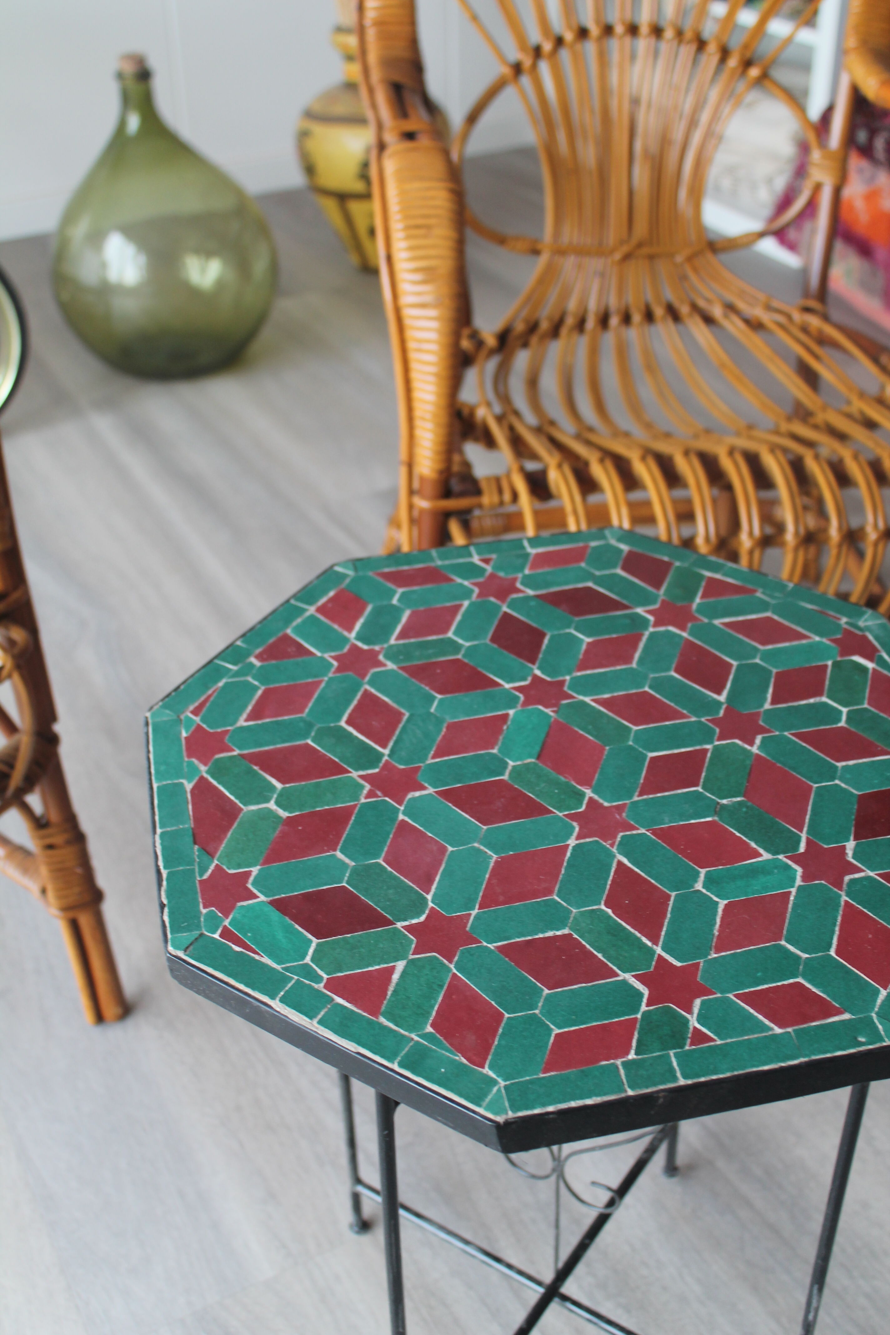 Side table in wrought iron and Moroccan tiles zellige
