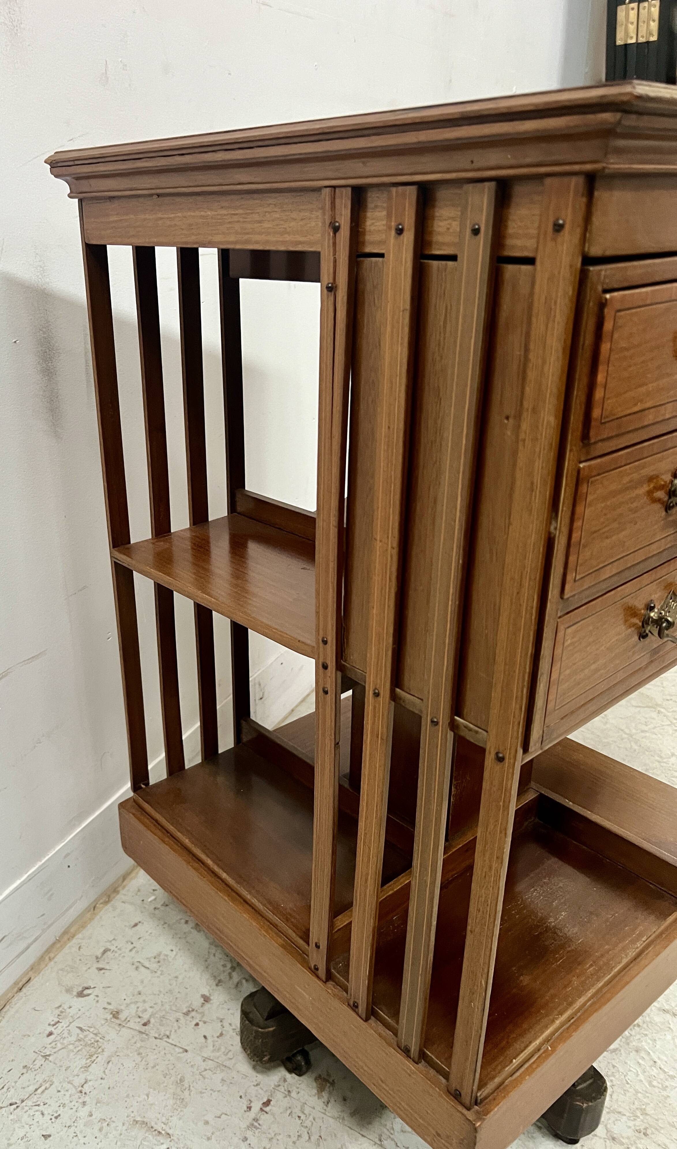 20th Century Mahogany Revolving Bookcase with Marquetry Top