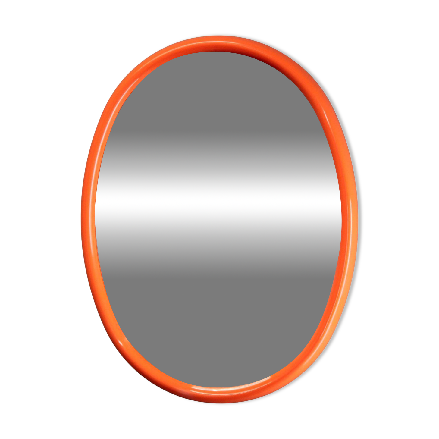 Miroir ovale italien des années 1970, cadre en plastique orange