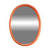 1970s Italian oval mirror in orange plastic frame