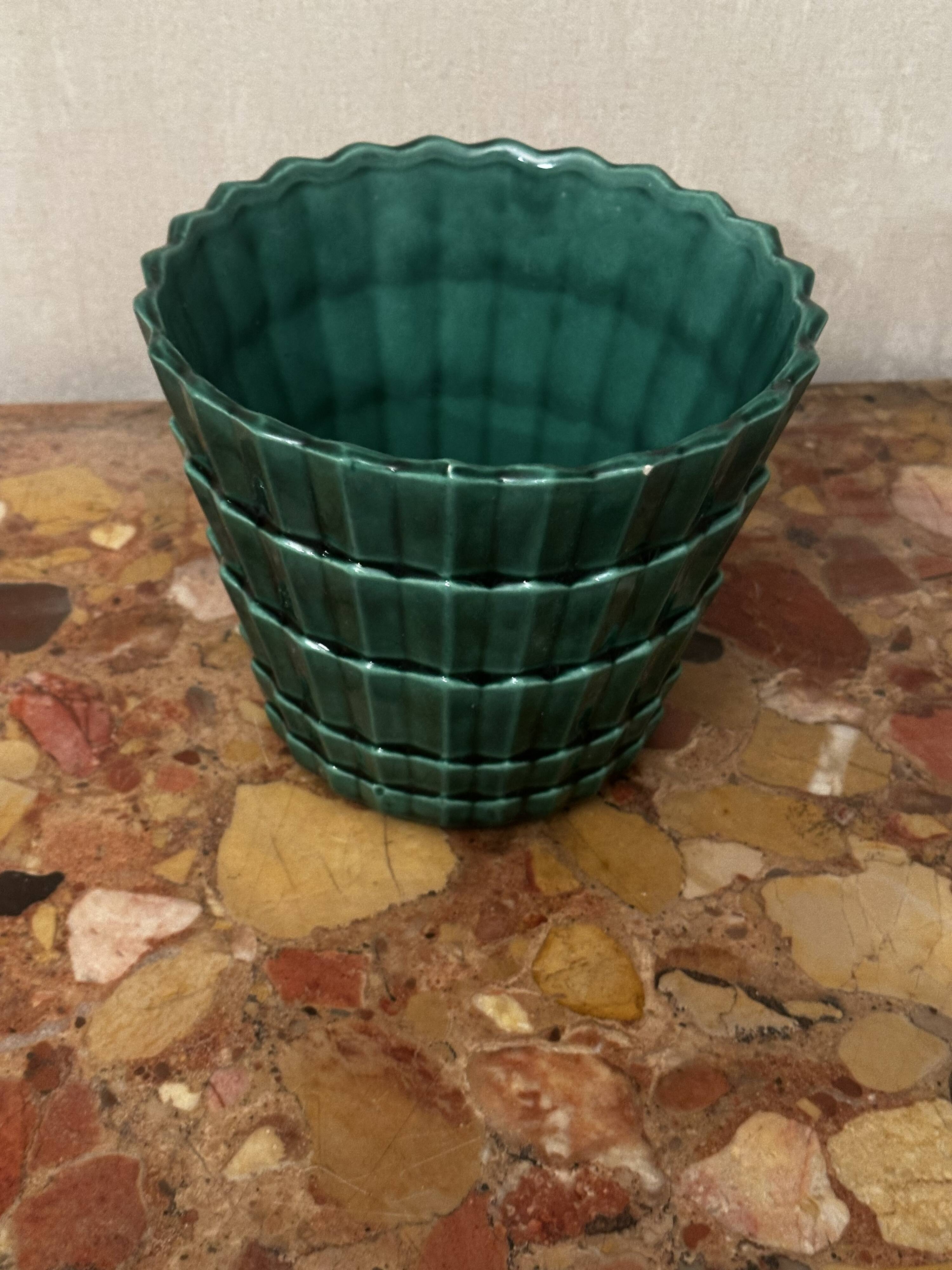 Cache-pot Saint Clément en céramique verte