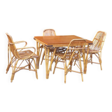 Vintage dining room attributed to Audoux and Minet in bamboo and rattan