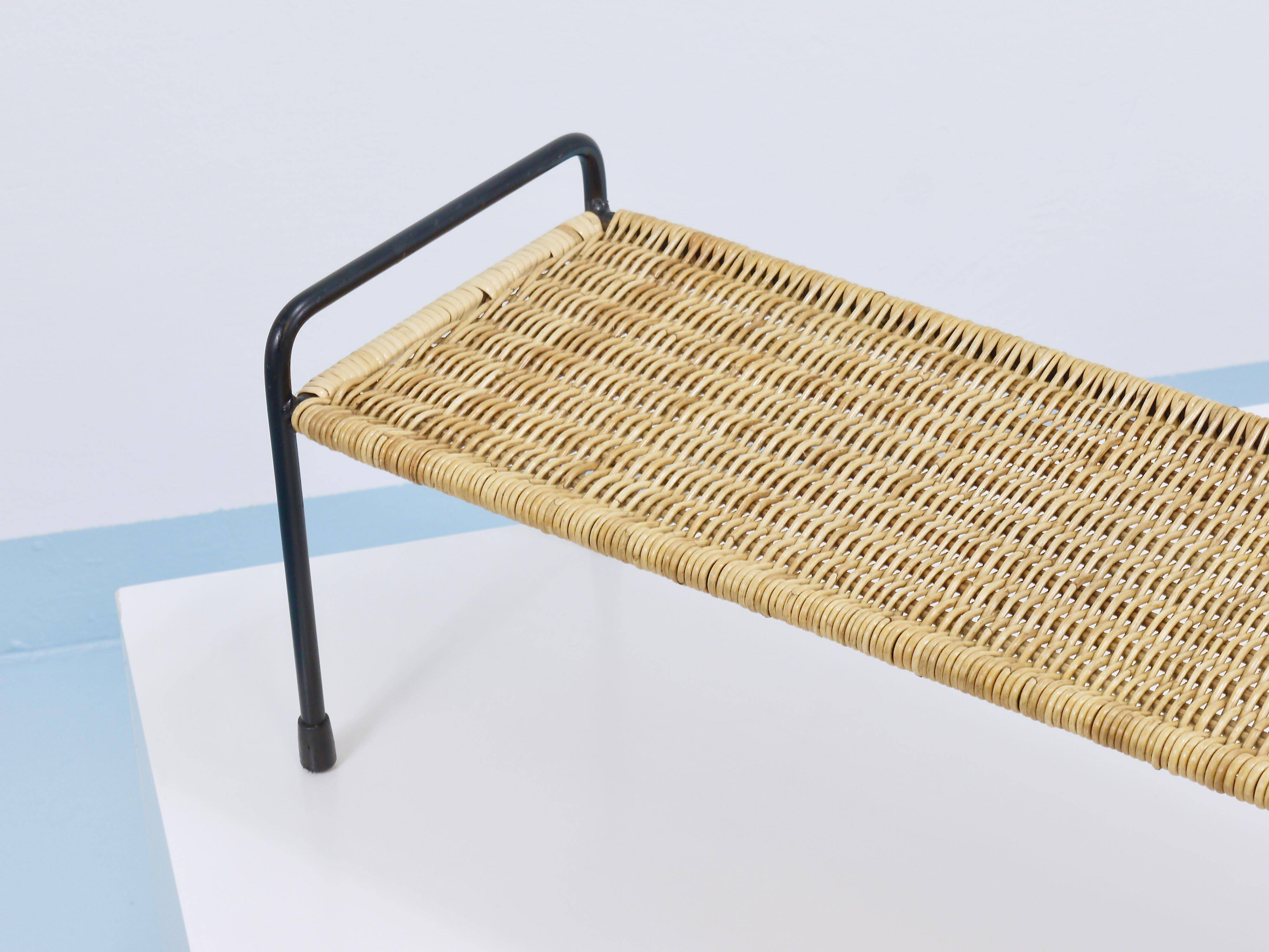 Carl Aubock side table, flower bench, iron, rattan, wicker, Austria, 1950s