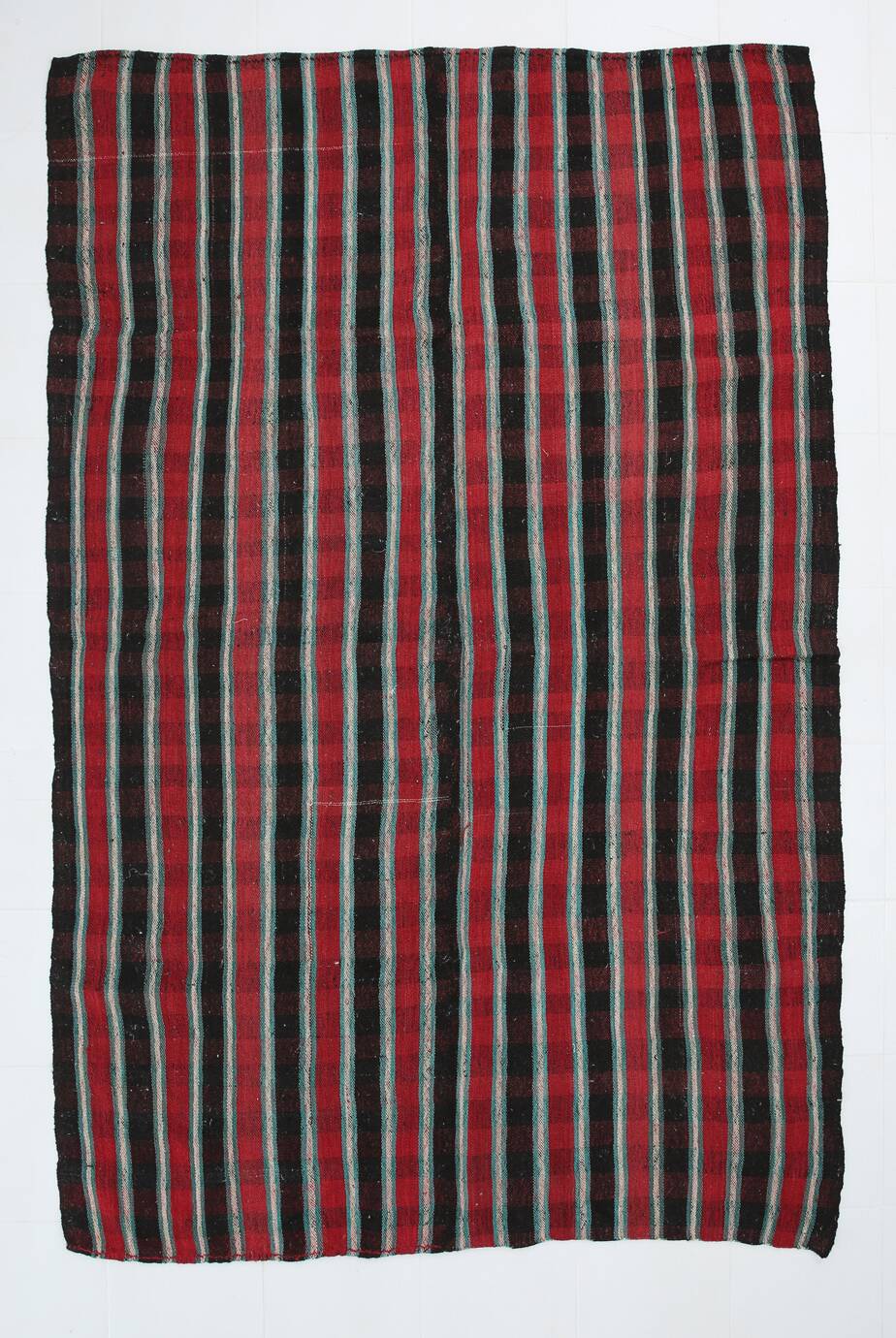 Tapis Kilim rayé rouge et vert, 202x312 cm