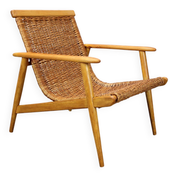 Fauteuil uluv en rotin vintage, tchécoslovaquie, années 1960