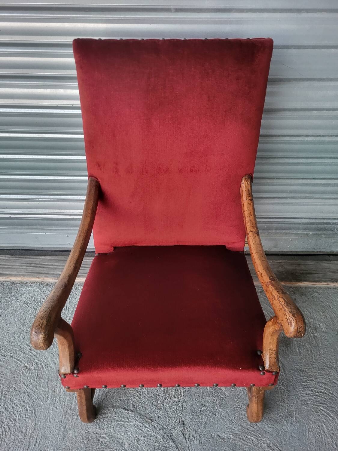 Authentic large antique armchair in the Louis XIII style "sheep's bone"