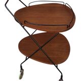 Vintage Scandinavian serving trolley in teak and metal, metal wheels, 1960s
