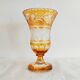 Vase verre doublé jaune fleurs incisées
