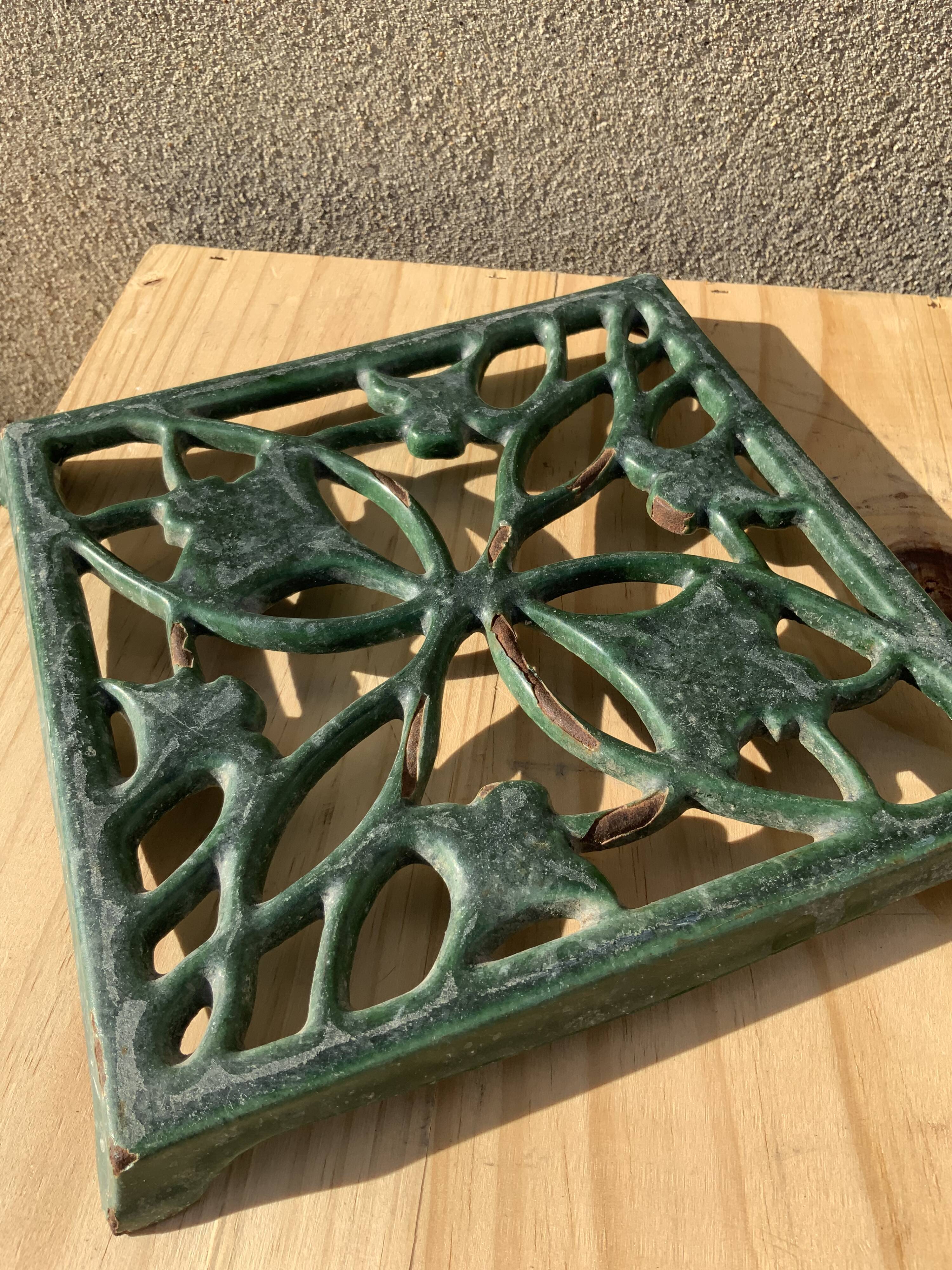 Antique cast iron green enamelled cast iron vintage tableware