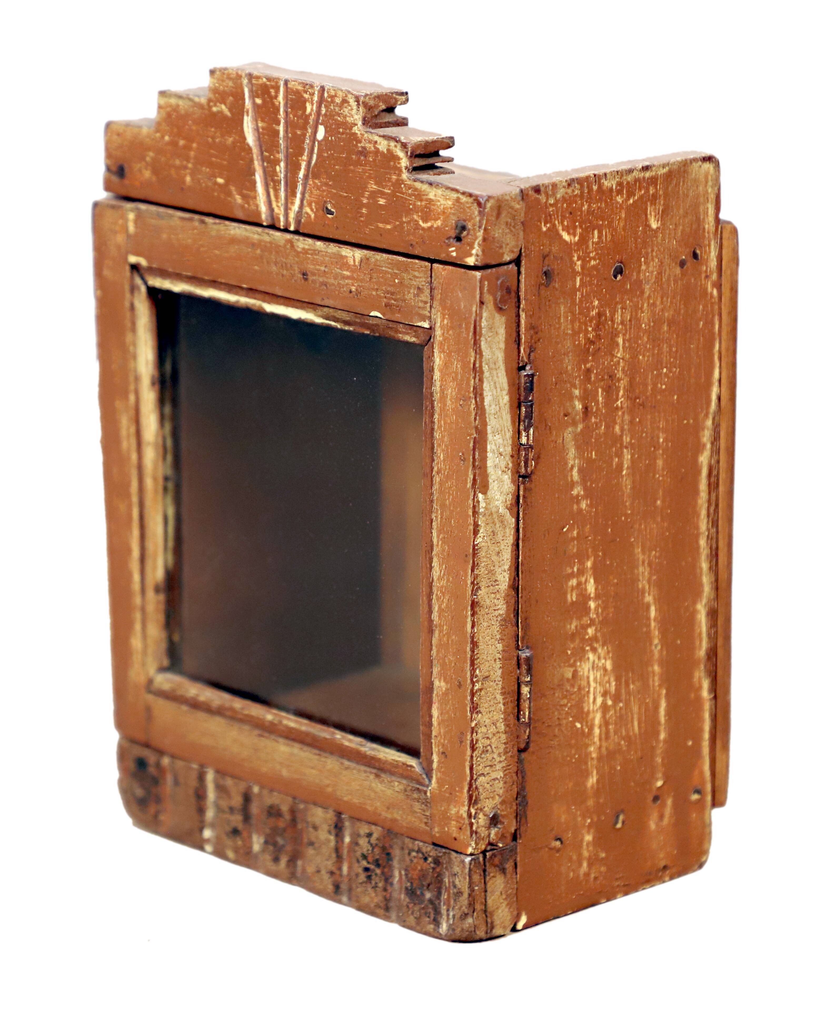 Wall display case - old Burmese teak clock box