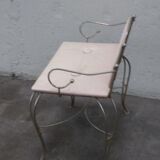 Vintage 1960s children's bench chair in gilded wrought iron and pale pink leatherette