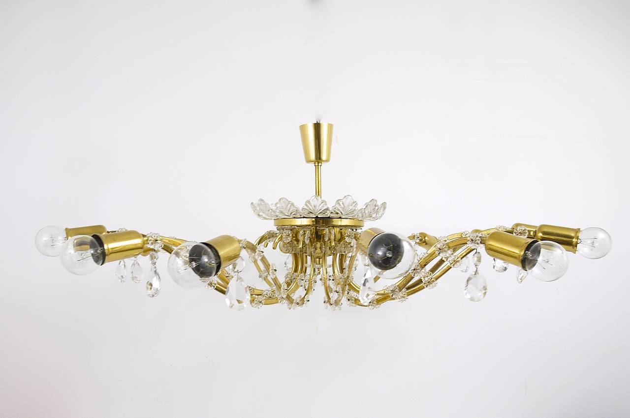 Mid-century floral brass and crystal chandelier by Lobmeyr, 1950s, Austria.