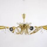 Mid-century floral brass and crystal chandelier by Lobmeyr, 1950s, Austria.