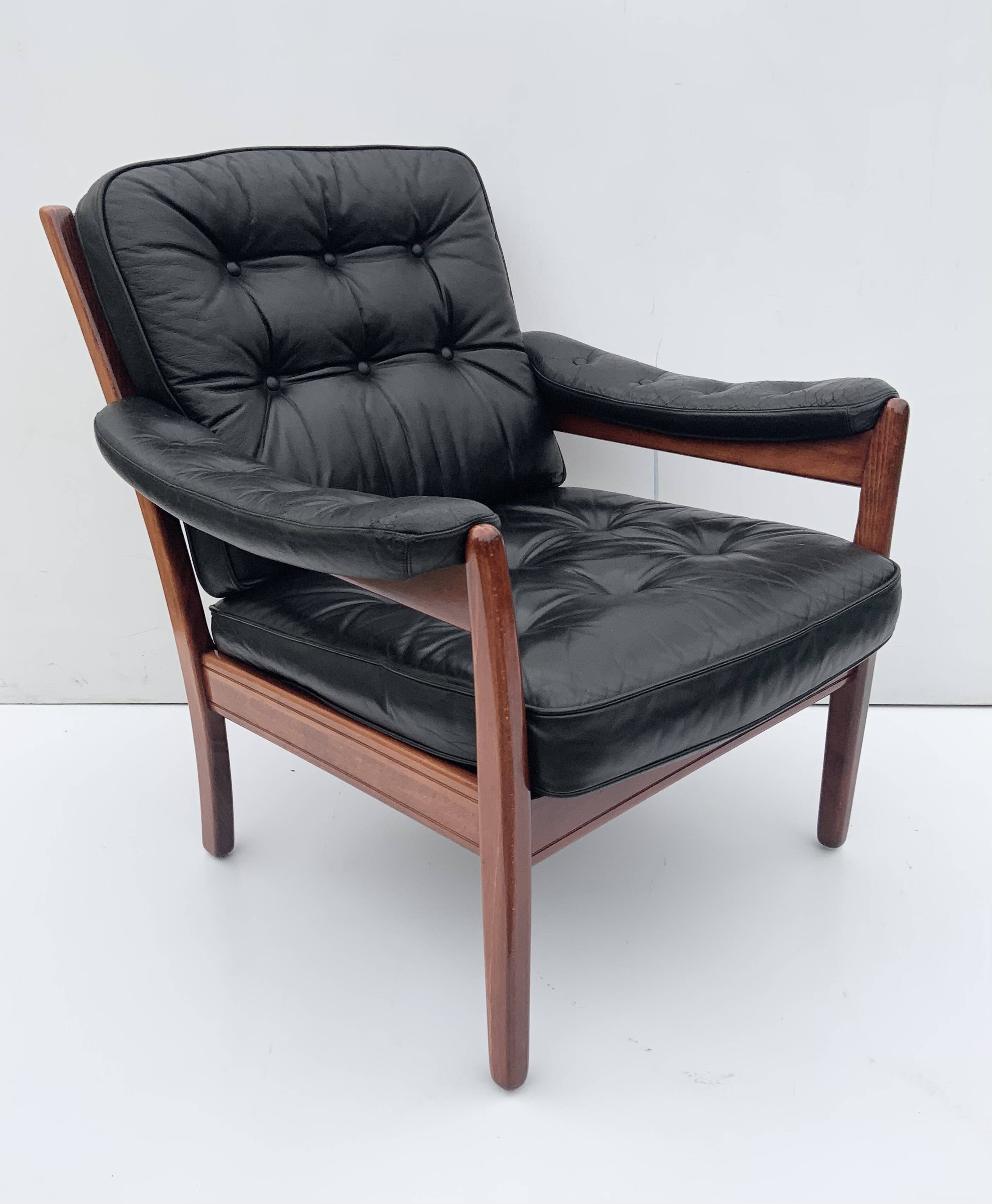 Vintage black leather lounge chair by gote mobler 1970s
