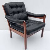 Vintage black leather lounge chair by gote mobler 1970s