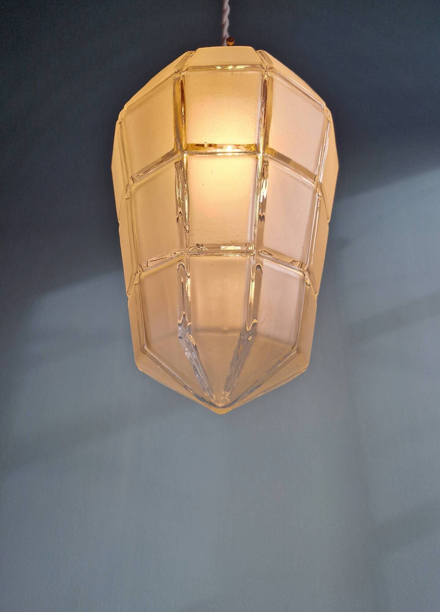 Art Deco pendant light in faceted satin glass, 1920s-30s