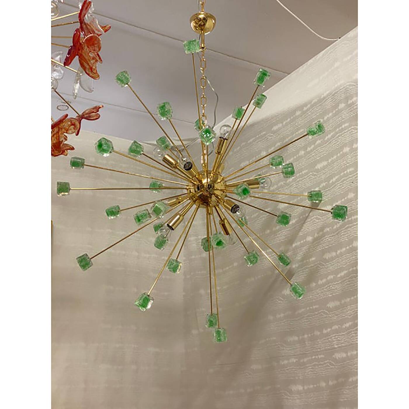 Green Cubes Murano Glass Gold Sputnik Candlestick