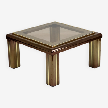 Table basse verre fedam hollywood regency métal laiton verre fumé 69x69cm