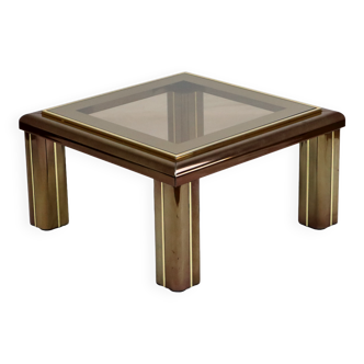 Coffee table glass fedam hollywood regency metal brass smoked glass 69x69cm