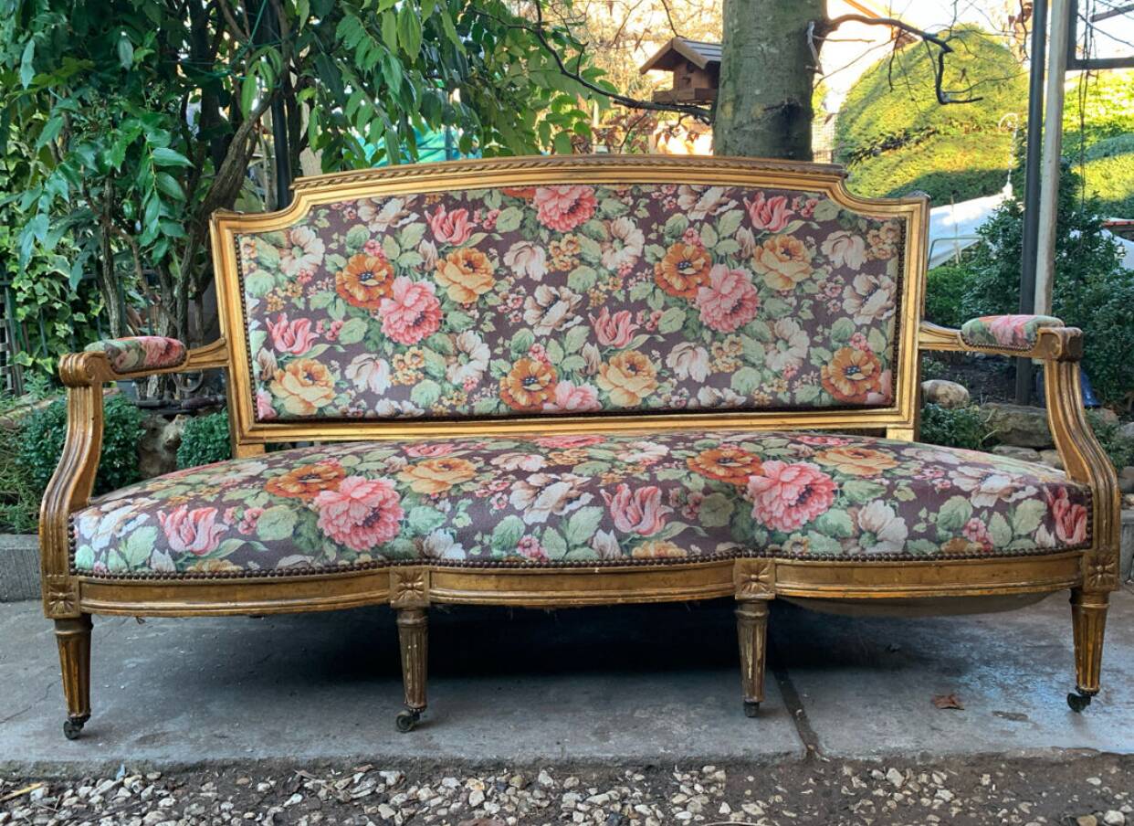 19th-century floral velvet bench