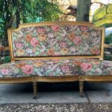 19th-century floral velvet bench