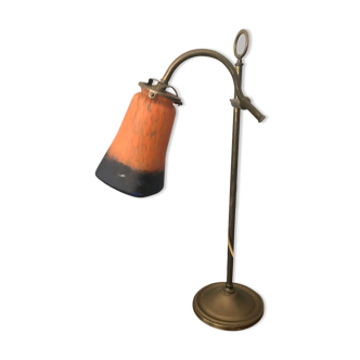 Bronze lamp with tulip in glass paste signed Vianne