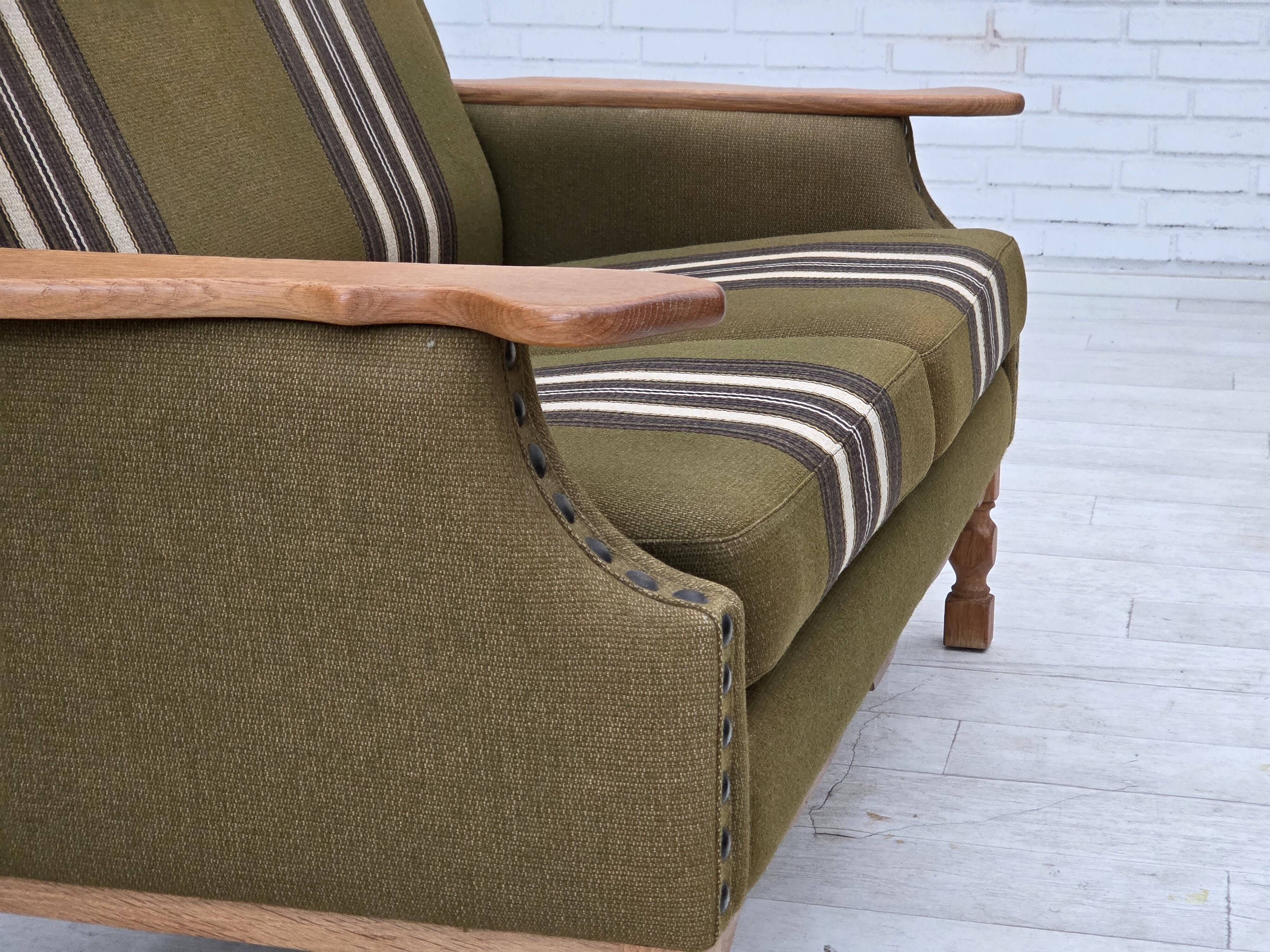 1970s, Danish 2-seater sofa, green furniture wool, oak wood.