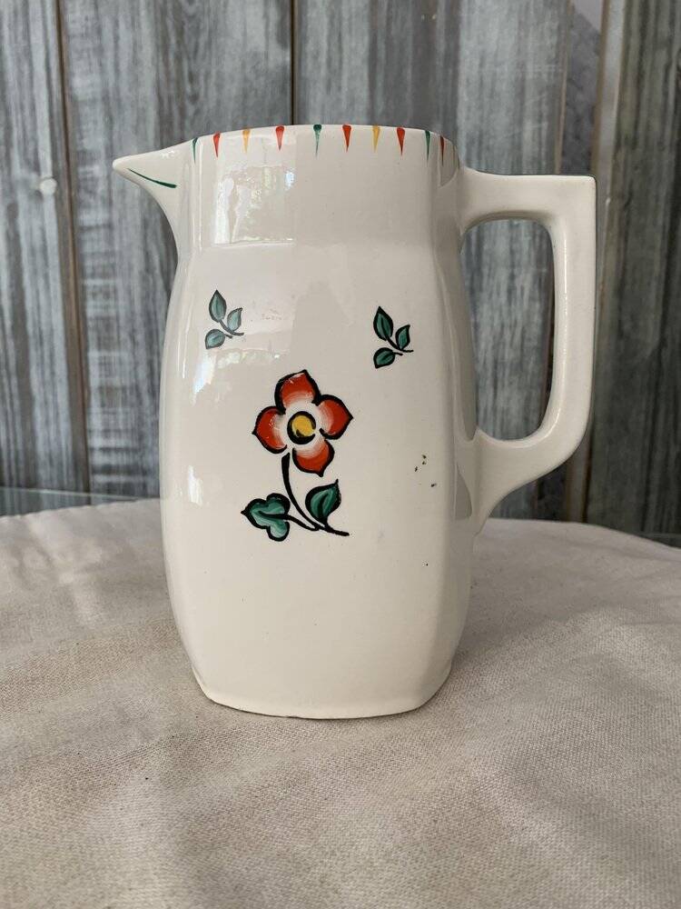 Vintage multicoloured ceramic water jug - Hungarian folk decoration, 1960s