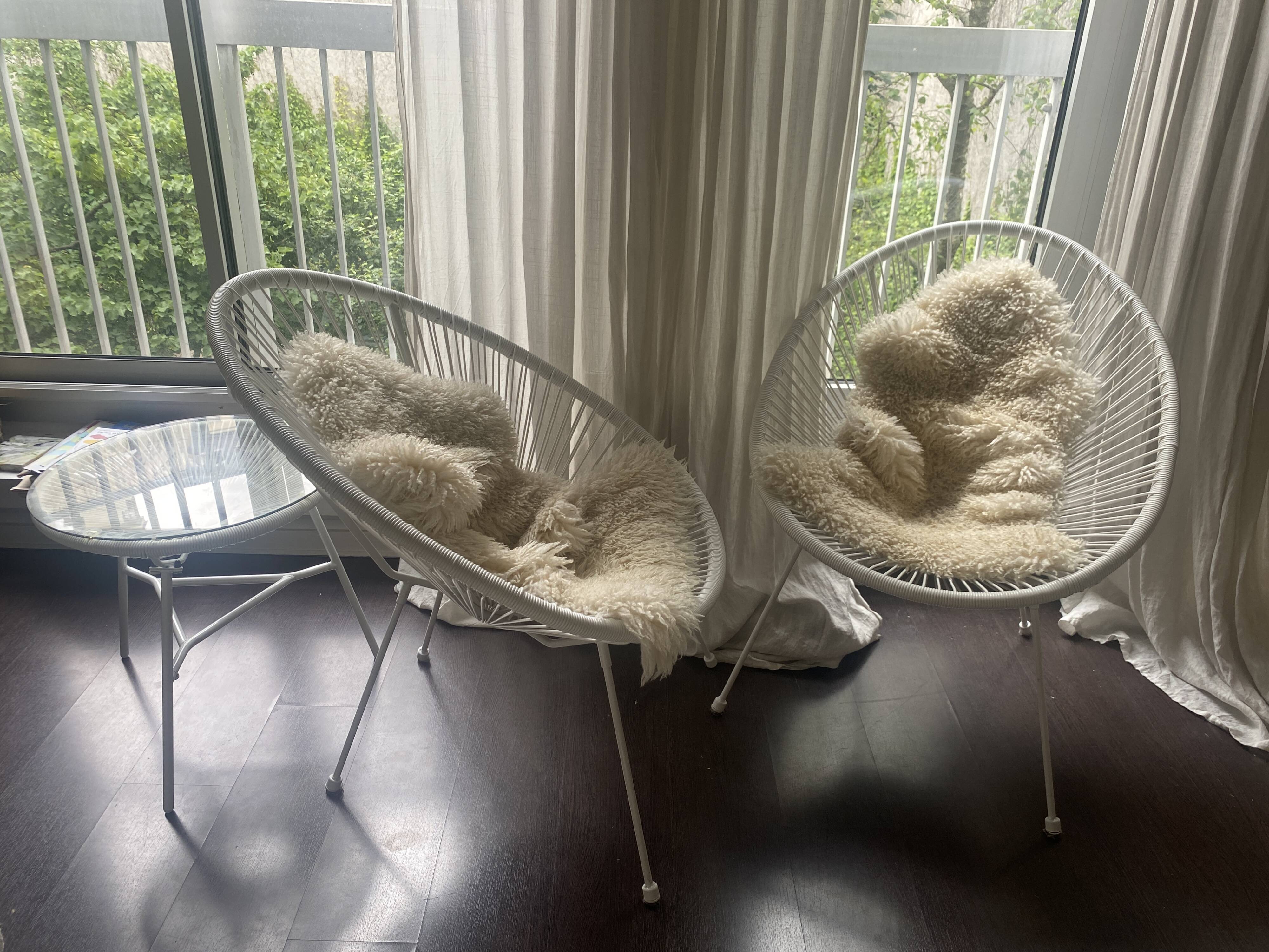 Set of 2 Armchairs + Glass Top Table