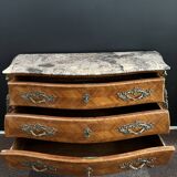 Bordeaux inlaid chest of drawers with marble and bronze ornament