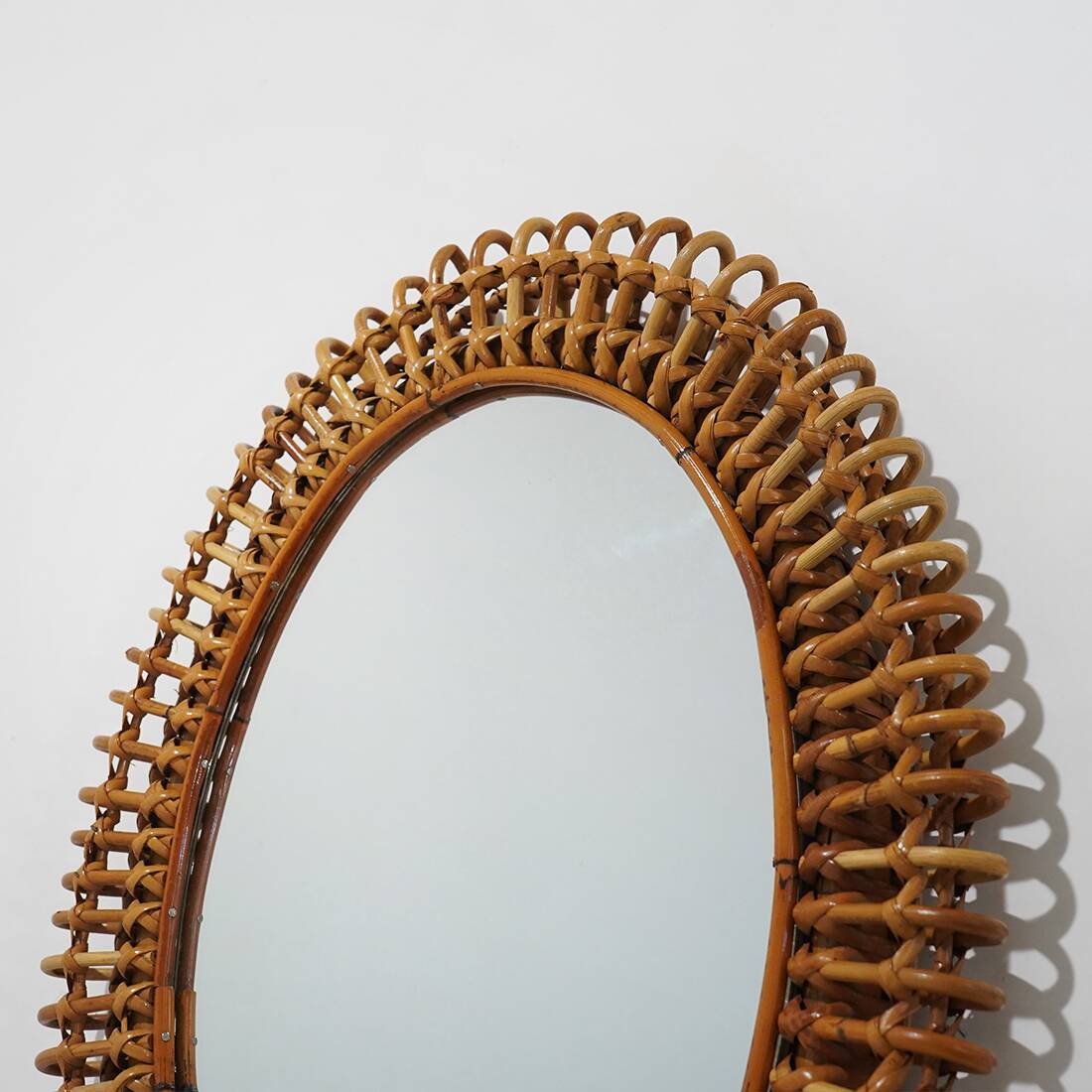 Wall mirror with rattan frame, 1950s