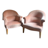 Paire de fauteuils crapaud ancien en velours rose