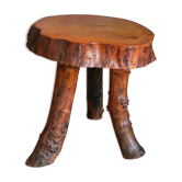 Table bout de canapé brutaliste en bois massif vintage
