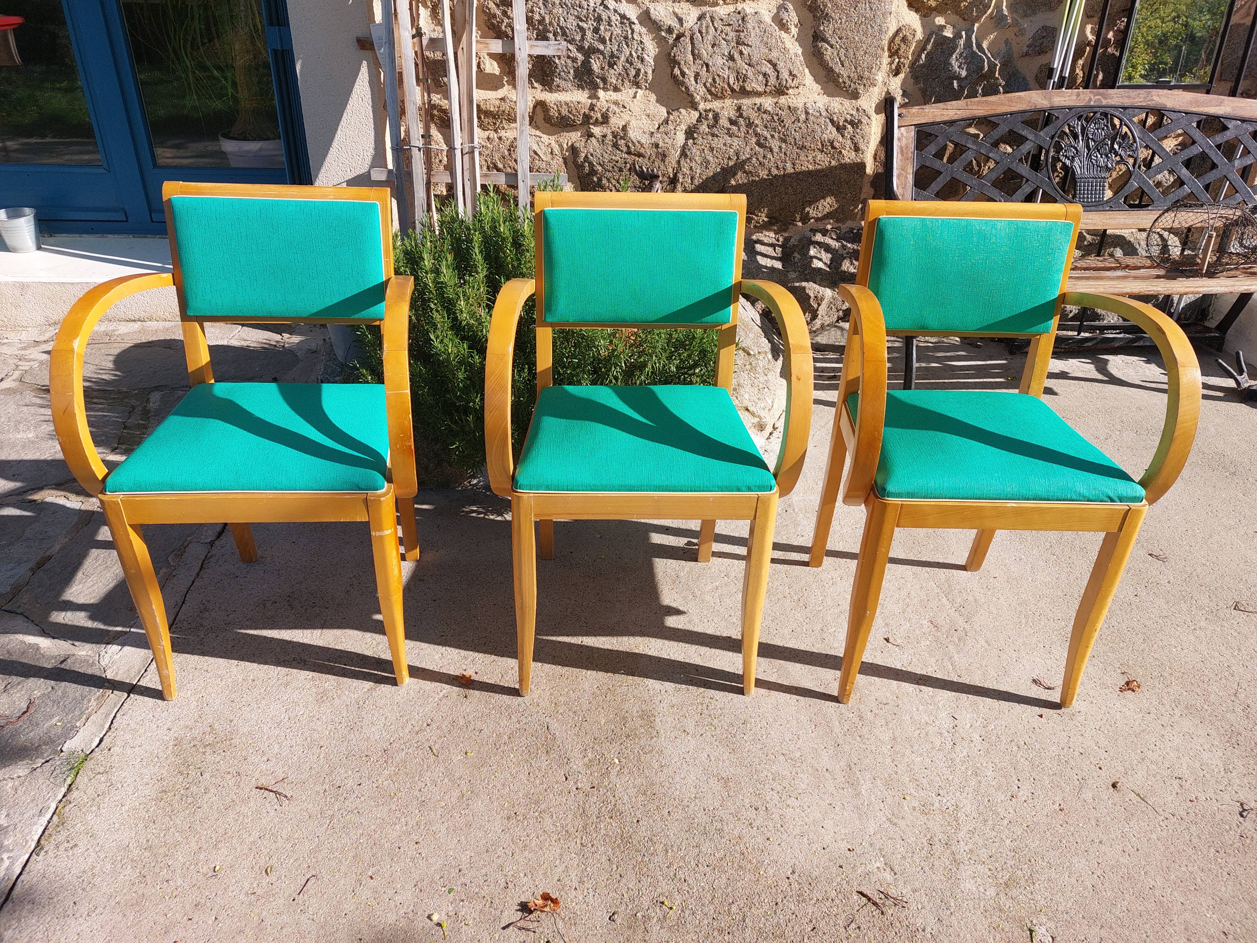 3 vintage design bridge armchairs, rounded armrests