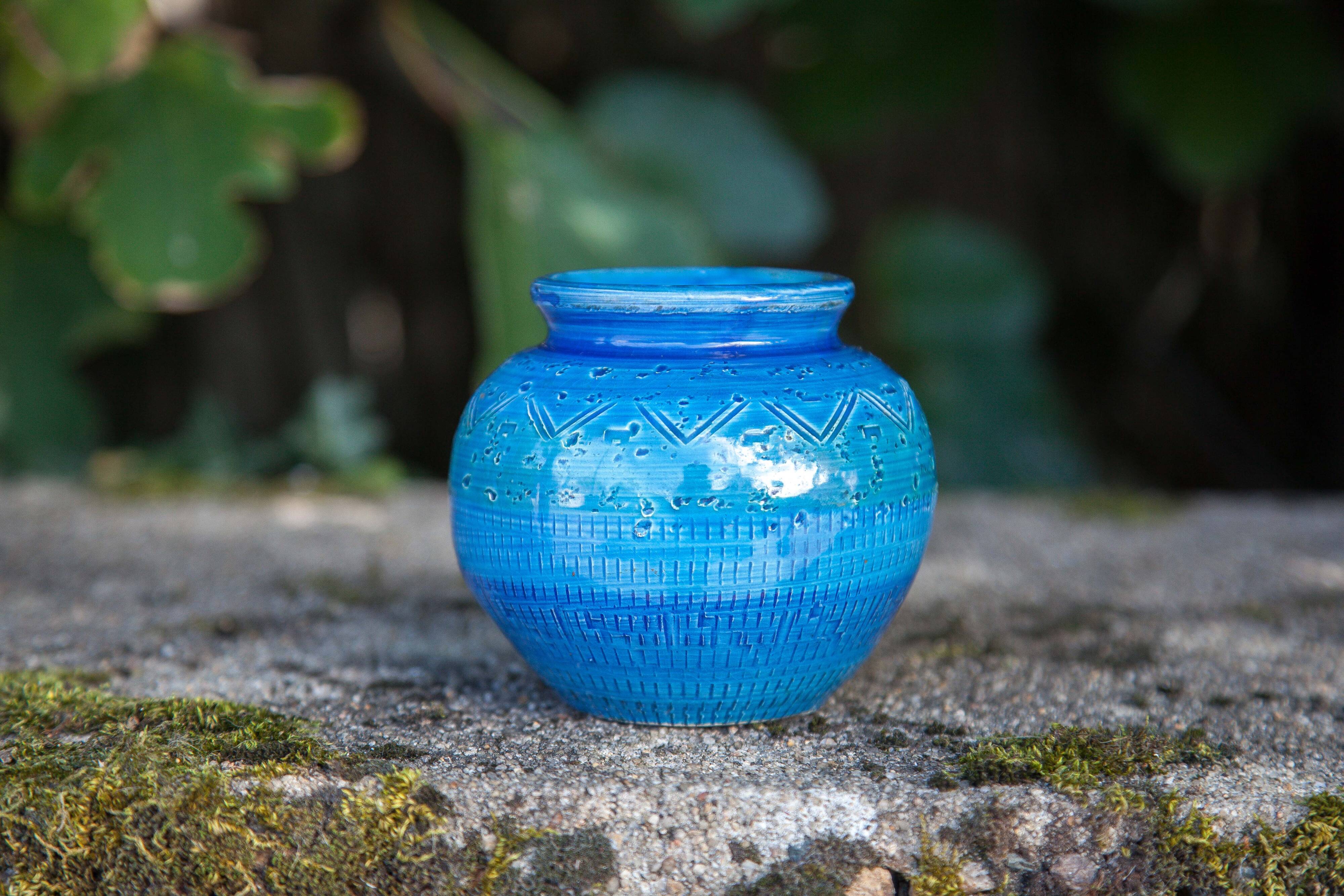 Aldo Londi ceramic for Bitossi, vintage vase, collection, Rimini blue vase, interior decoration