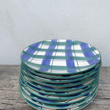 10 blue and green checked ceramic plates