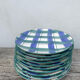 10 blue and green checked ceramic plates