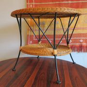 Mid century rattan and iron 2-level coffee or wine table, 1960s