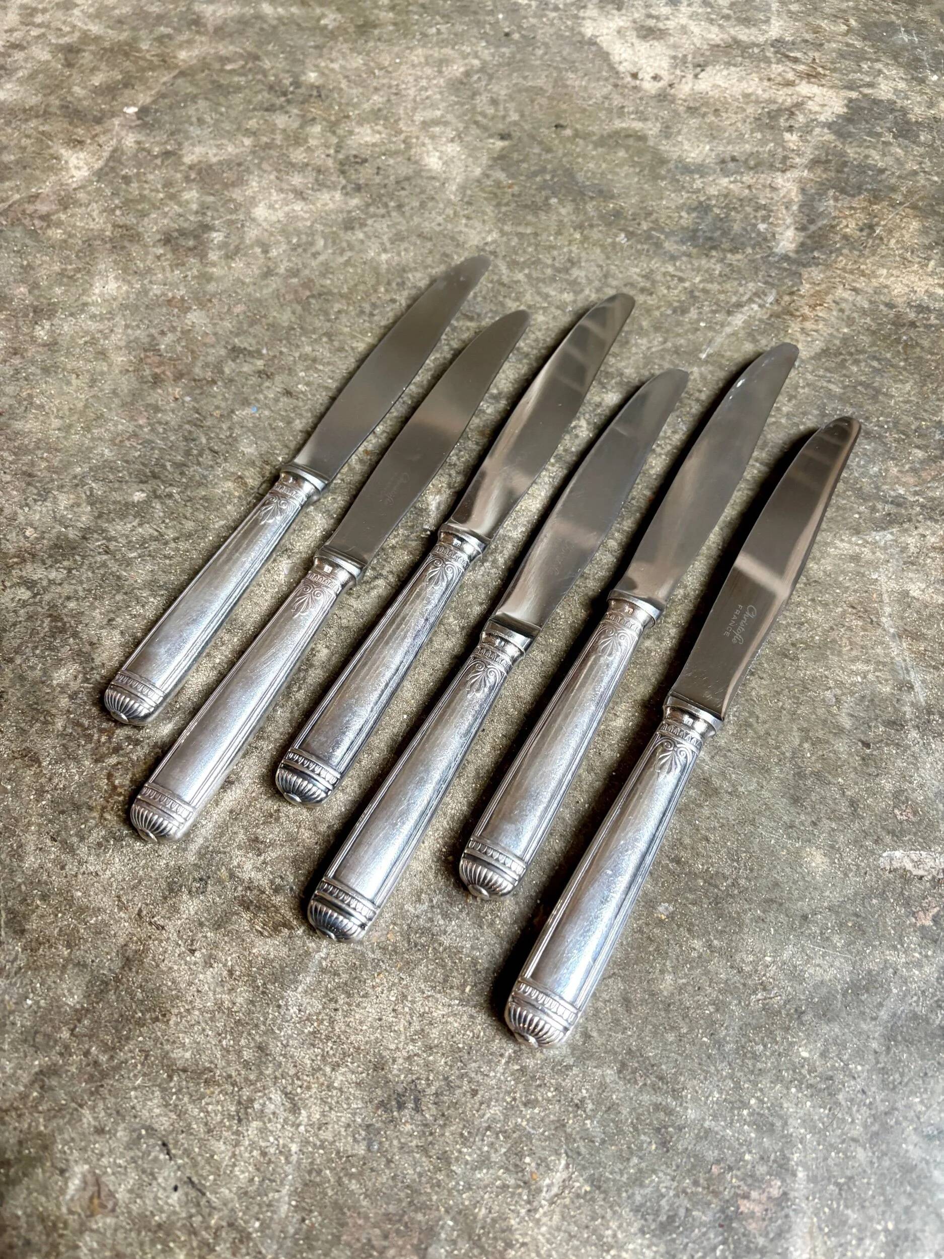 6 Christofle silver-plated knives, "Malmaison" service