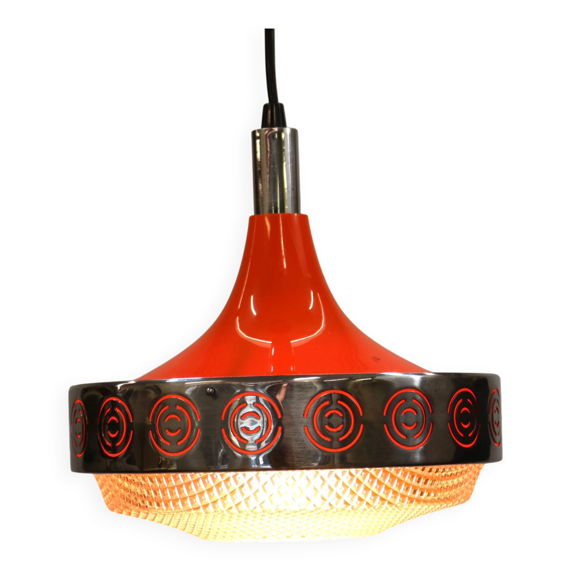 Vintage Chrome & Orange Pendant Lamp - 1970s Massive Belgium Lighting
