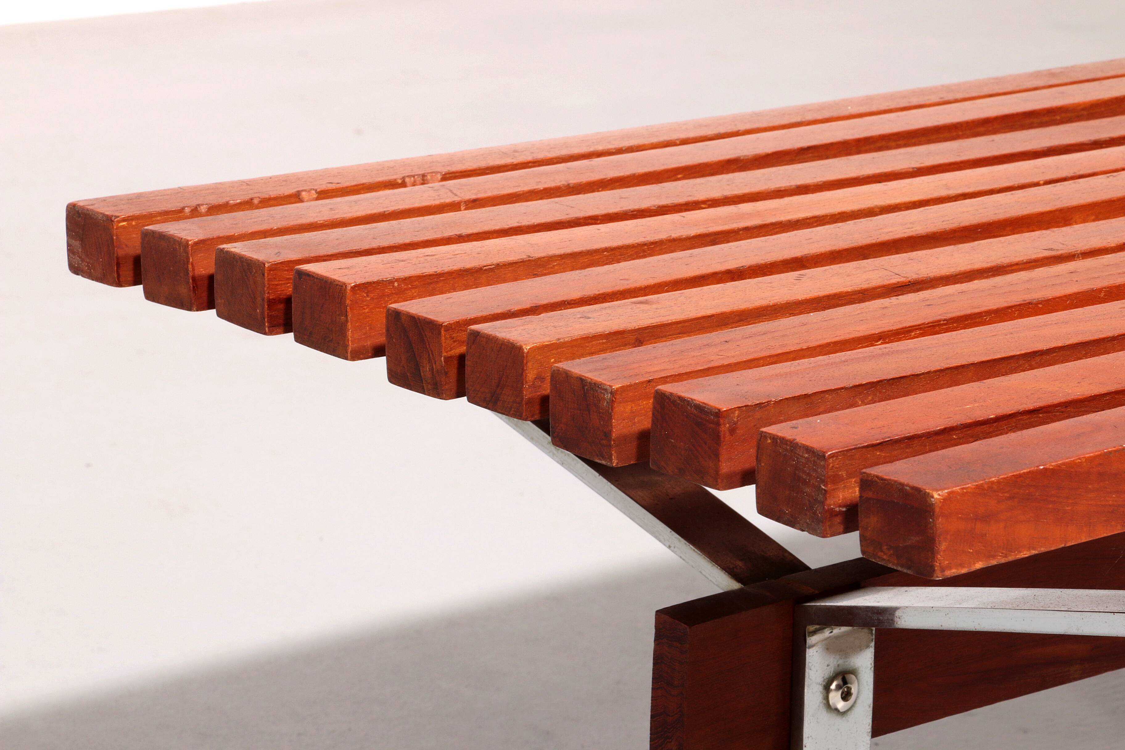 Italian teak and steel elegance bench from the 1960s