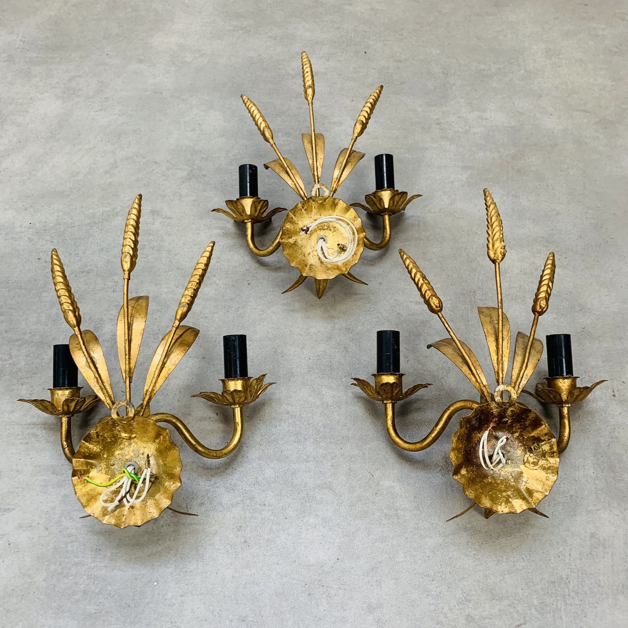 3 wall lamps ear of wheat golden foliage