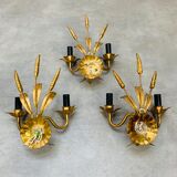 3 wall lamps ear of wheat golden foliage