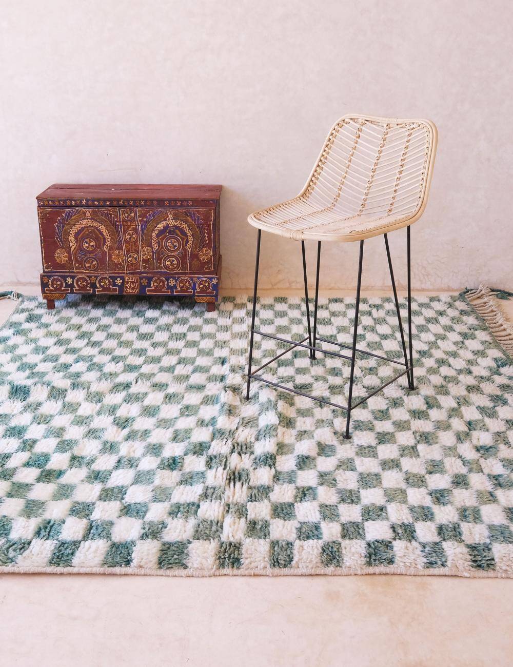 Green Checkered Carpet - 212 x 193 cm