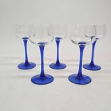 Set of 5 vintage blue wine glasses by Luminarc, France 1960's