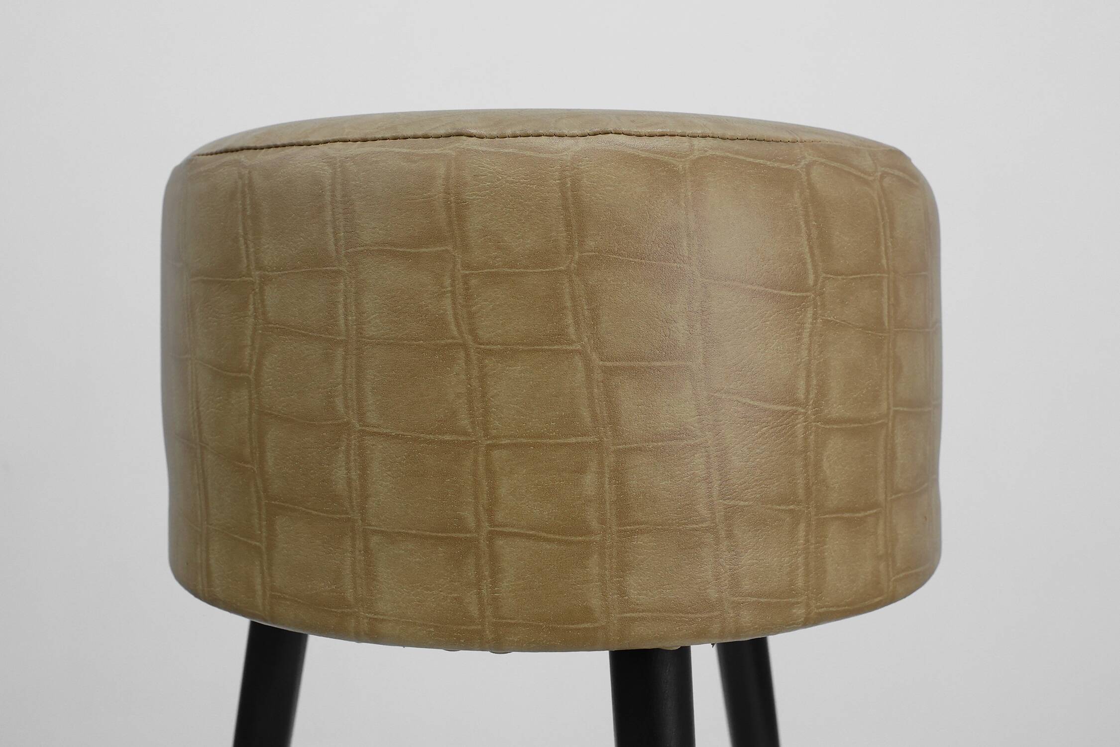Vintage French Stool in Faux Leather and Wood, 1960