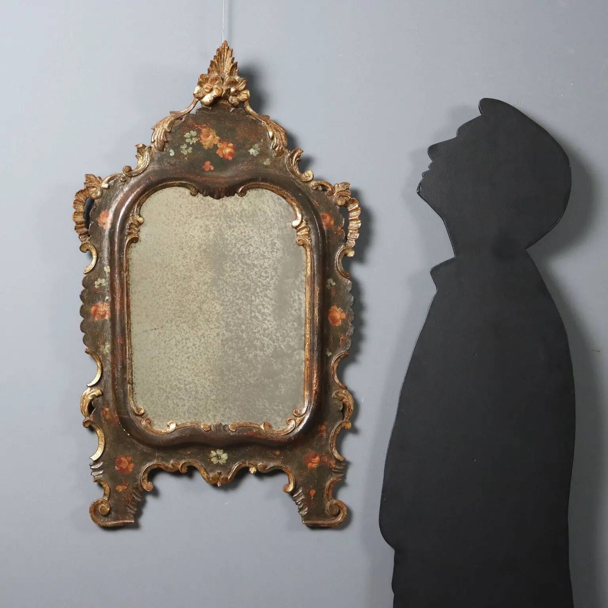 Antique lacquered wooden mirror, Italy, late 19th century.